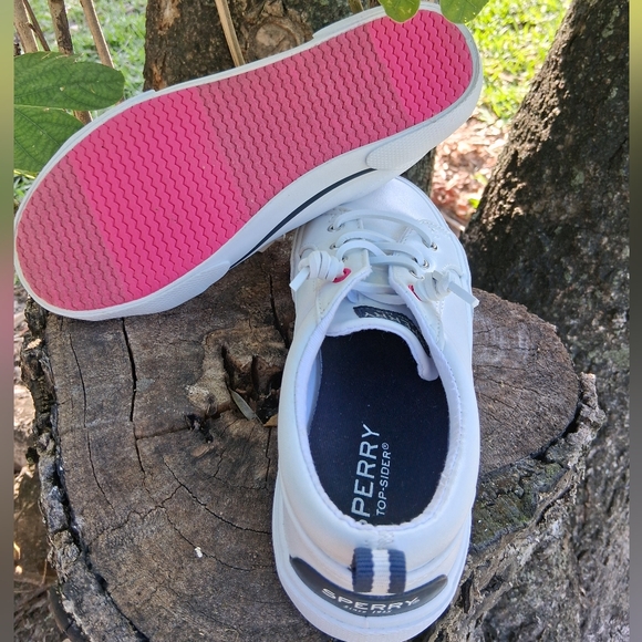 🔥New Sperry Kids Size 13M Pier Wave White shoes hot pink accents - Picture 8 of 8